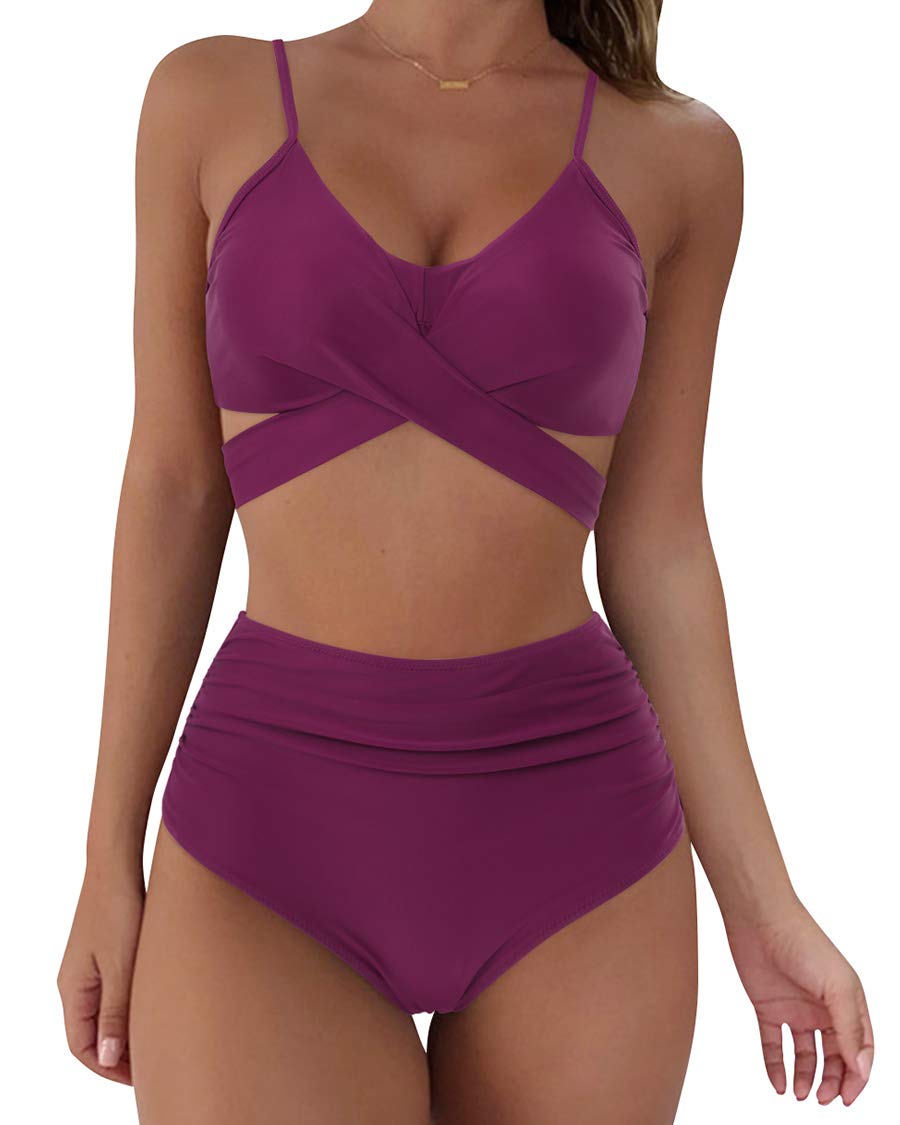SUUKSESS Women Wrap Bikini Set Push Up High Waisted 2 Piece Swimsuits