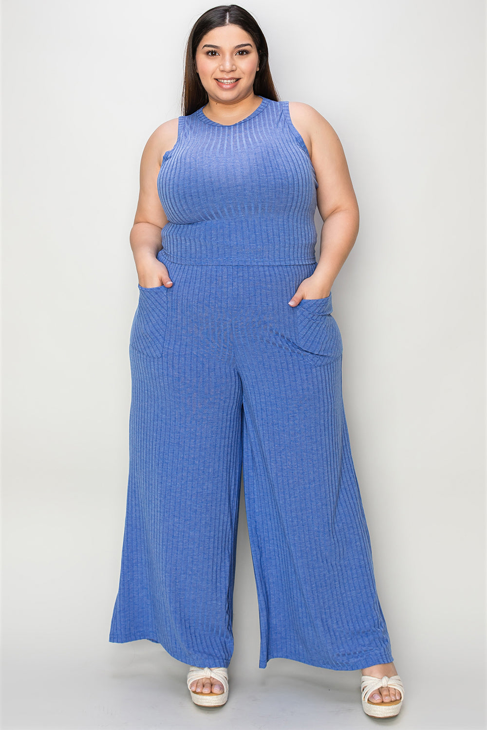 Basic Bae Women's Full-Size Ribbed Tank and Wide Leg Pants Set