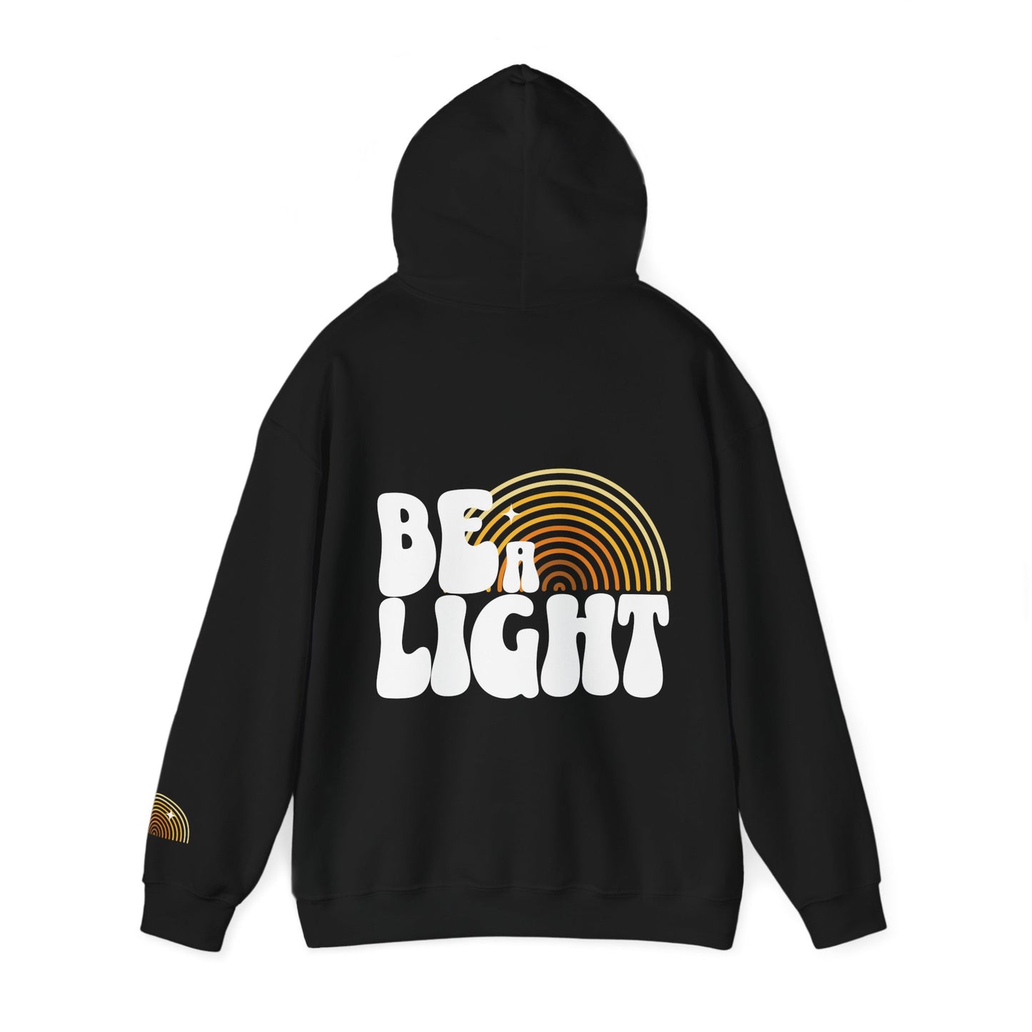 Be A Light - Vintage Inspired Rainbow Unisex Heavy Blend™ Hooded Sweatshirt - Grief, Death, Love, Loss, Mourning - Black Hoodie