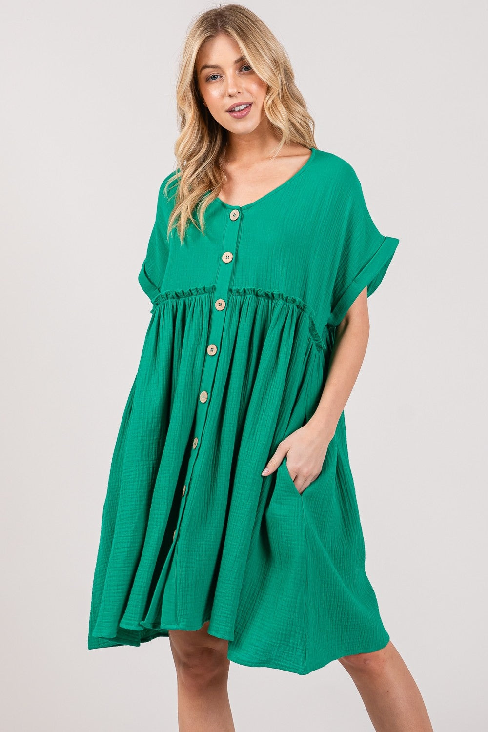 SAGE + FIG Women's Full Size Button Up Short Sleeve Dress