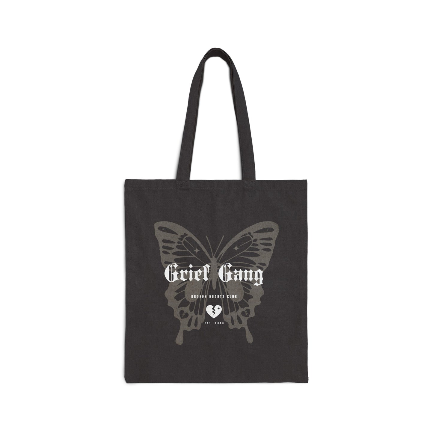 Grief Gang Broken Hearts Club Butterfly Cotton Canvas Tote Bag - Black