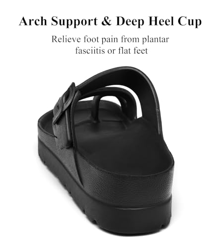 Womens Platform Sandals with Arch Support, Adjustable Buckle Beach Sandal Woman Comfort Lightweight Ultra Cushion EVA Slides