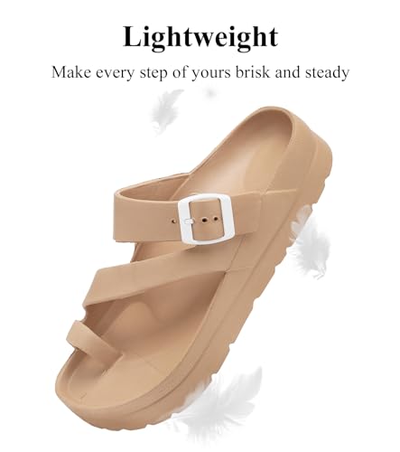 Womens Platform Sandals with Arch Support, Adjustable Buckle Beach Sandal Woman Comfort Lightweight Ultra Cushion EVA Slides