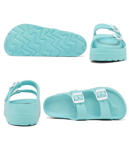 Womens Platform Sandals with Arch Support, Adjustable Buckle Beach Sandal Woman Comfort Lightweight Ultra Cushion EVA Slides