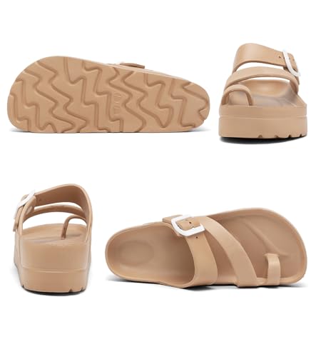 Womens Platform Sandals with Arch Support, Adjustable Buckle Beach Sandal Woman Comfort Lightweight Ultra Cushion EVA Slides