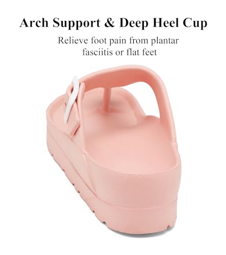 Womens Platform Sandals with Arch Support, Adjustable Buckle Beach Sandal Woman Comfort Lightweight Ultra Cushion EVA Slides