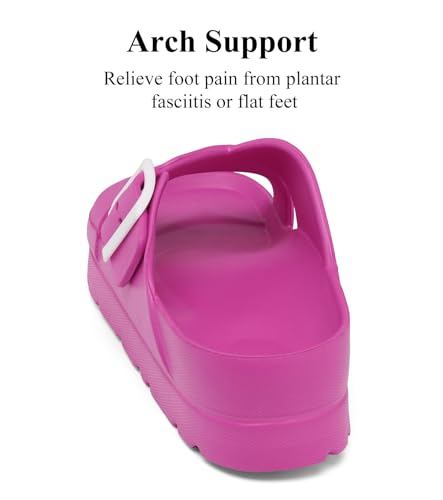 Womens Platform Sandals with Arch Support, Adjustable Buckle Beach Sandal Woman Comfort Lightweight Ultra Cushion EVA Slides