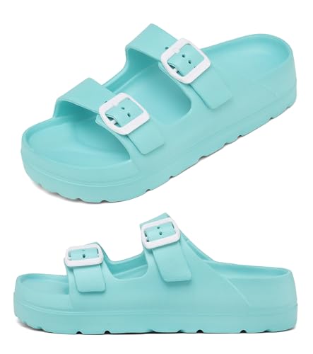 Womens Platform Sandals with Arch Support, Adjustable Buckle Beach Sandal Woman Comfort Lightweight Ultra Cushion EVA Slides