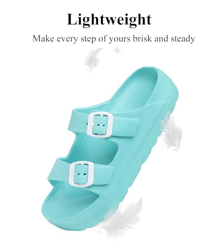 Womens Platform Sandals with Arch Support, Adjustable Buckle Beach Sandal Woman Comfort Lightweight Ultra Cushion EVA Slides