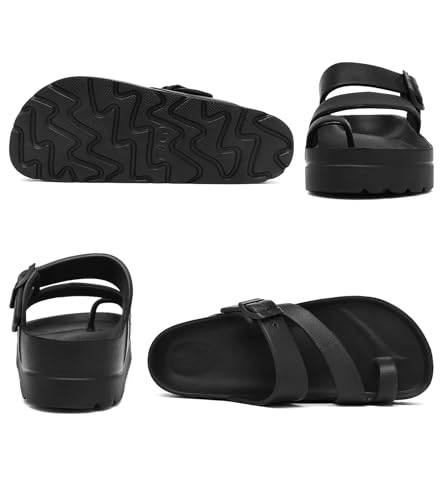 Womens Platform Sandals with Arch Support, Adjustable Buckle Beach Sandal Woman Comfort Lightweight Ultra Cushion EVA Slides