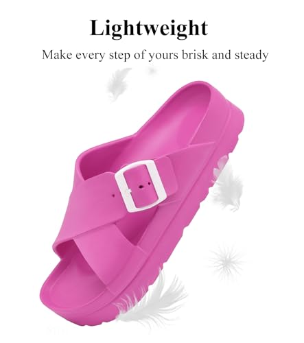 Womens Platform Sandals with Arch Support, Adjustable Buckle Beach Sandal Woman Comfort Lightweight Ultra Cushion EVA Slides