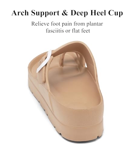 Womens Platform Sandals with Arch Support, Adjustable Buckle Beach Sandal Woman Comfort Lightweight Ultra Cushion EVA Slides