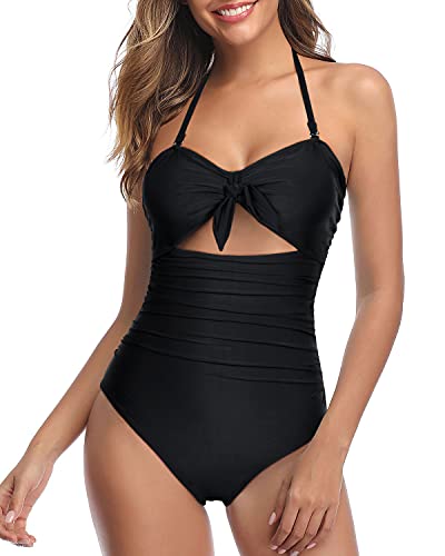 Tempt Me Women Sexy Cutout One Piece Swimsuits Tummy Control High Waisted Halter Front Tie Knot Bathing Suit