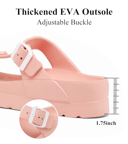 Womens Platform Sandals with Arch Support, Adjustable Buckle Beach Sandal Woman Comfort Lightweight Ultra Cushion EVA Slides