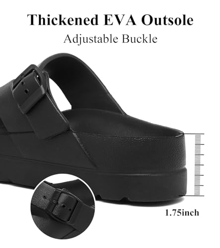 Womens Platform Sandals with Arch Support, Adjustable Buckle Beach Sandal Woman Comfort Lightweight Ultra Cushion EVA Slides