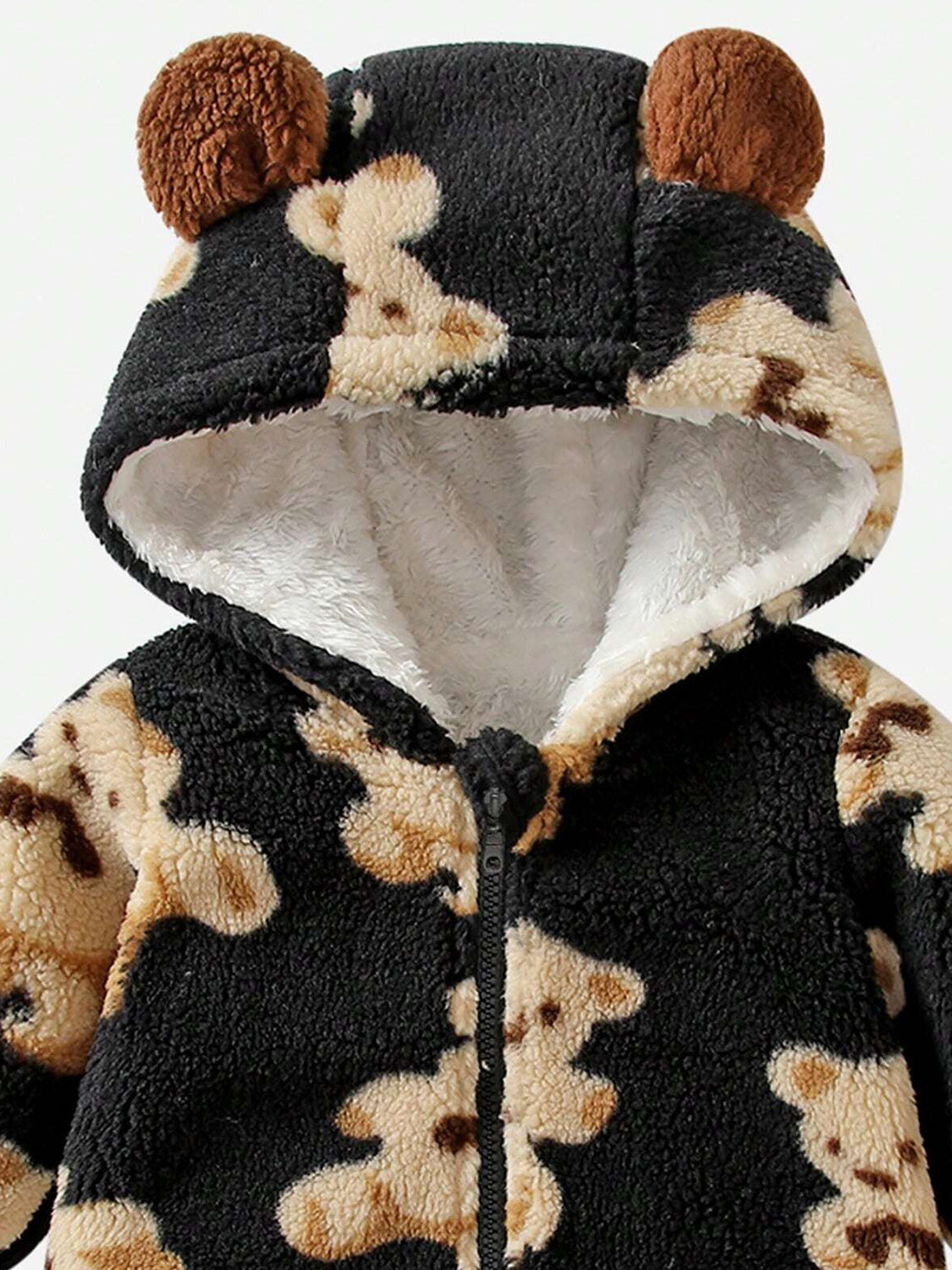 Teddy Bear Zip-Up Long-Sleeve Hooded Cozy Winter Jumpsuit for Baby/Toddler