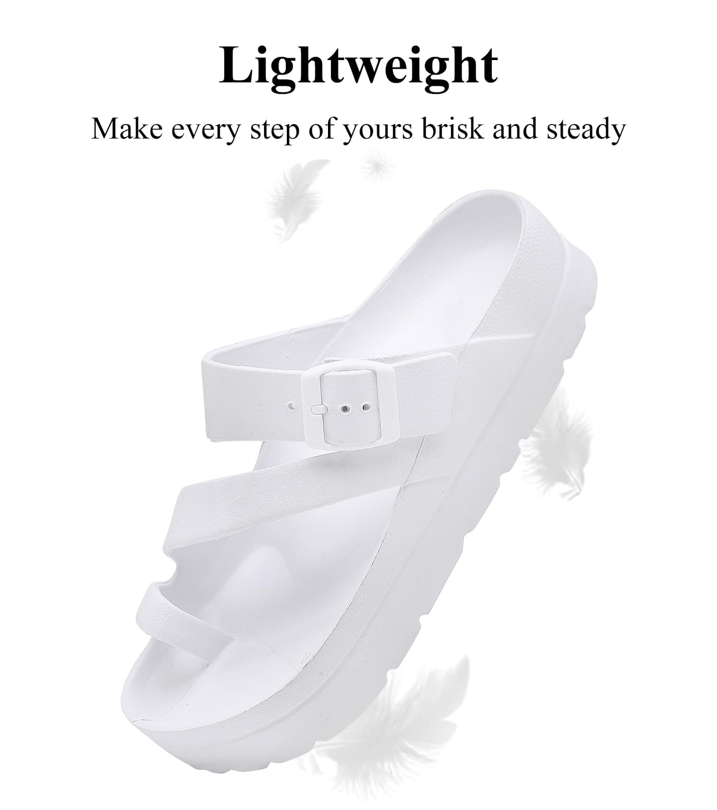 Womens Platform Sandals with Arch Support, Adjustable Buckle Beach Sandal Woman Comfort Lightweight Ultra Cushion EVA Slides