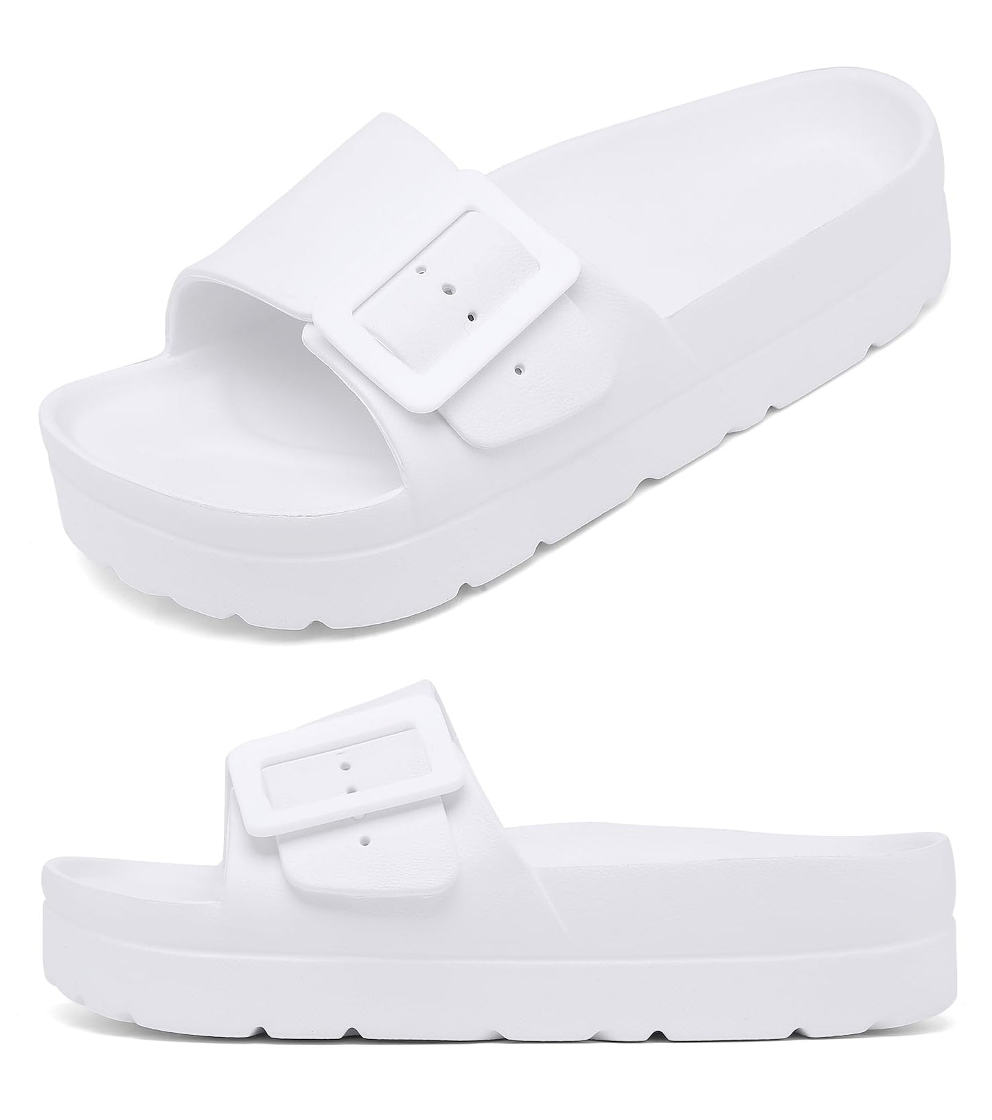 Womens Platform Sandals with Arch Support, Adjustable Buckle Beach Sandal Woman Comfort Lightweight Ultra Cushion EVA Slides