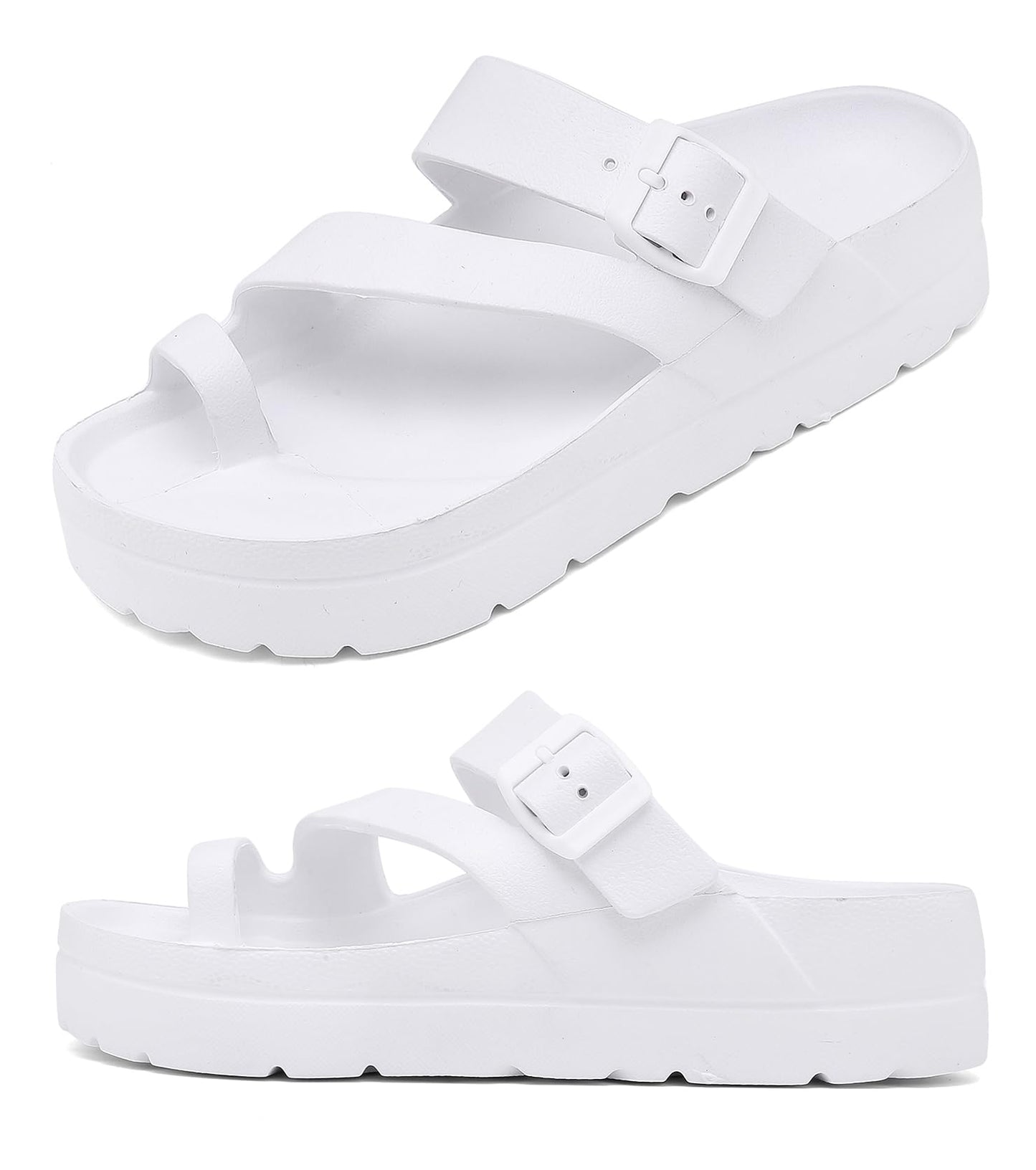 Womens Platform Sandals with Arch Support, Adjustable Buckle Beach Sandal Woman Comfort Lightweight Ultra Cushion EVA Slides