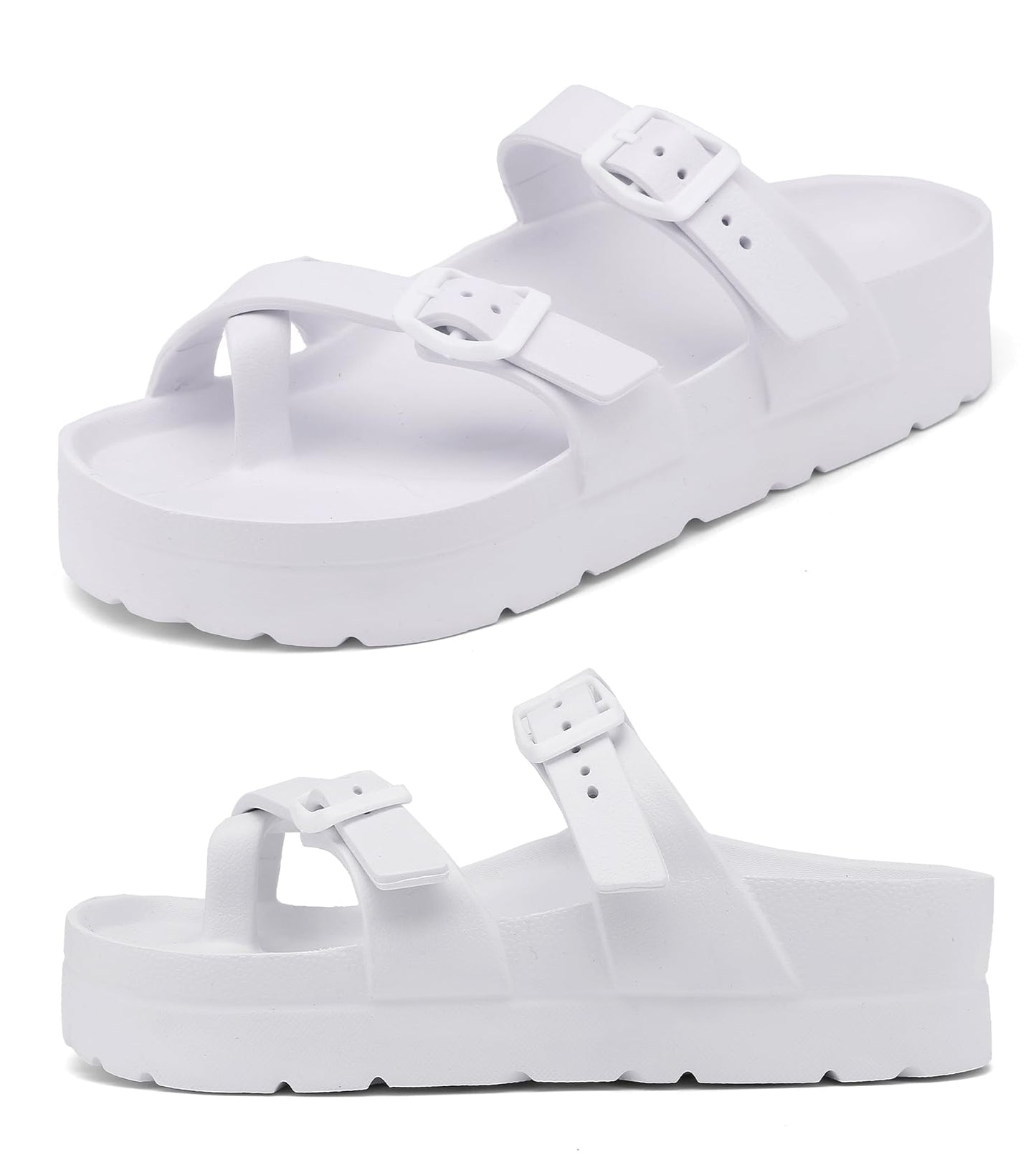 Womens Platform Sandals with Arch Support, Adjustable Buckle Beach Sandal Woman Comfort Lightweight Ultra Cushion EVA Slides