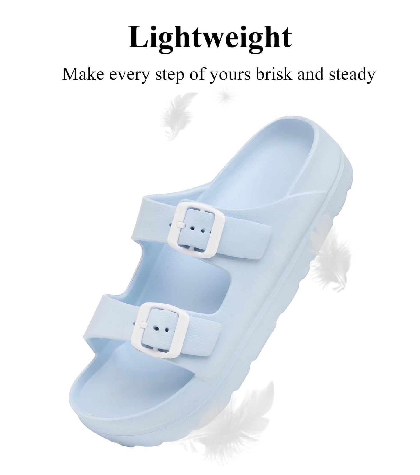 Womens Platform Sandals with Arch Support, Adjustable Buckle Beach Sandal Woman Comfort Lightweight Ultra Cushion EVA Slides