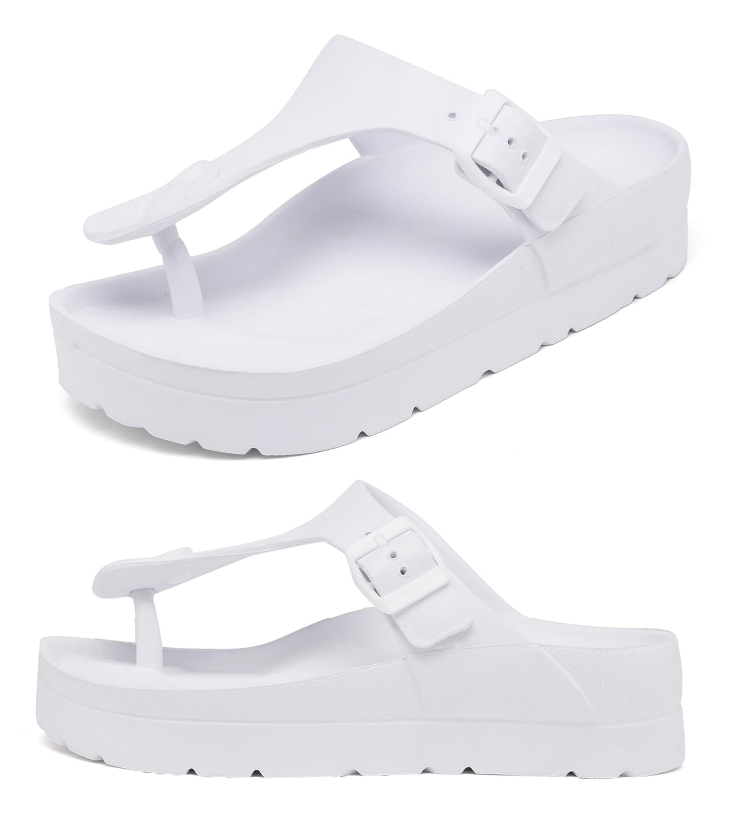 Womens Platform Sandals with Arch Support, Adjustable Buckle Beach Sandal Woman Comfort Lightweight Ultra Cushion EVA Slides