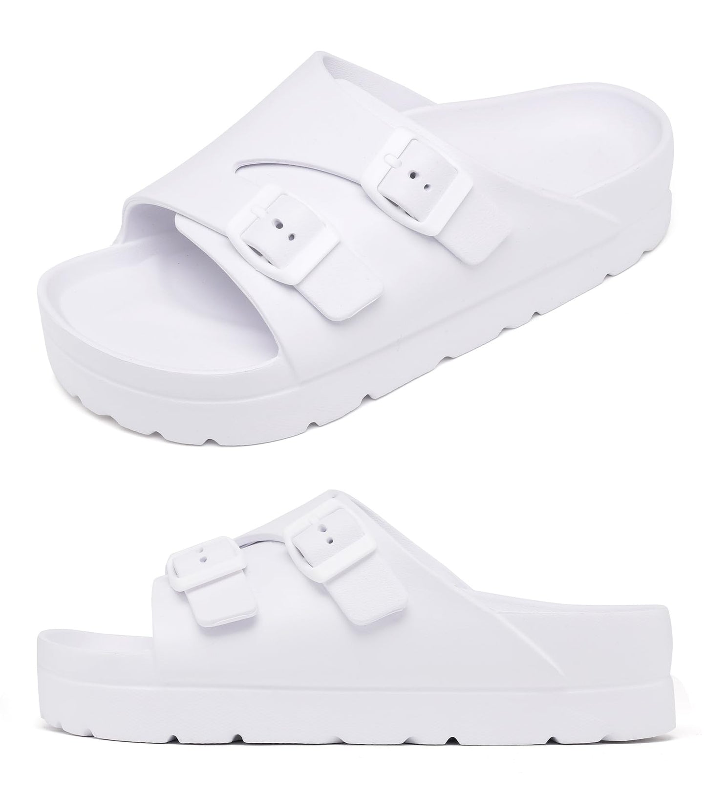 Womens Platform Sandals with Arch Support, Adjustable Buckle Beach Sandal Woman Comfort Lightweight Ultra Cushion EVA Slides