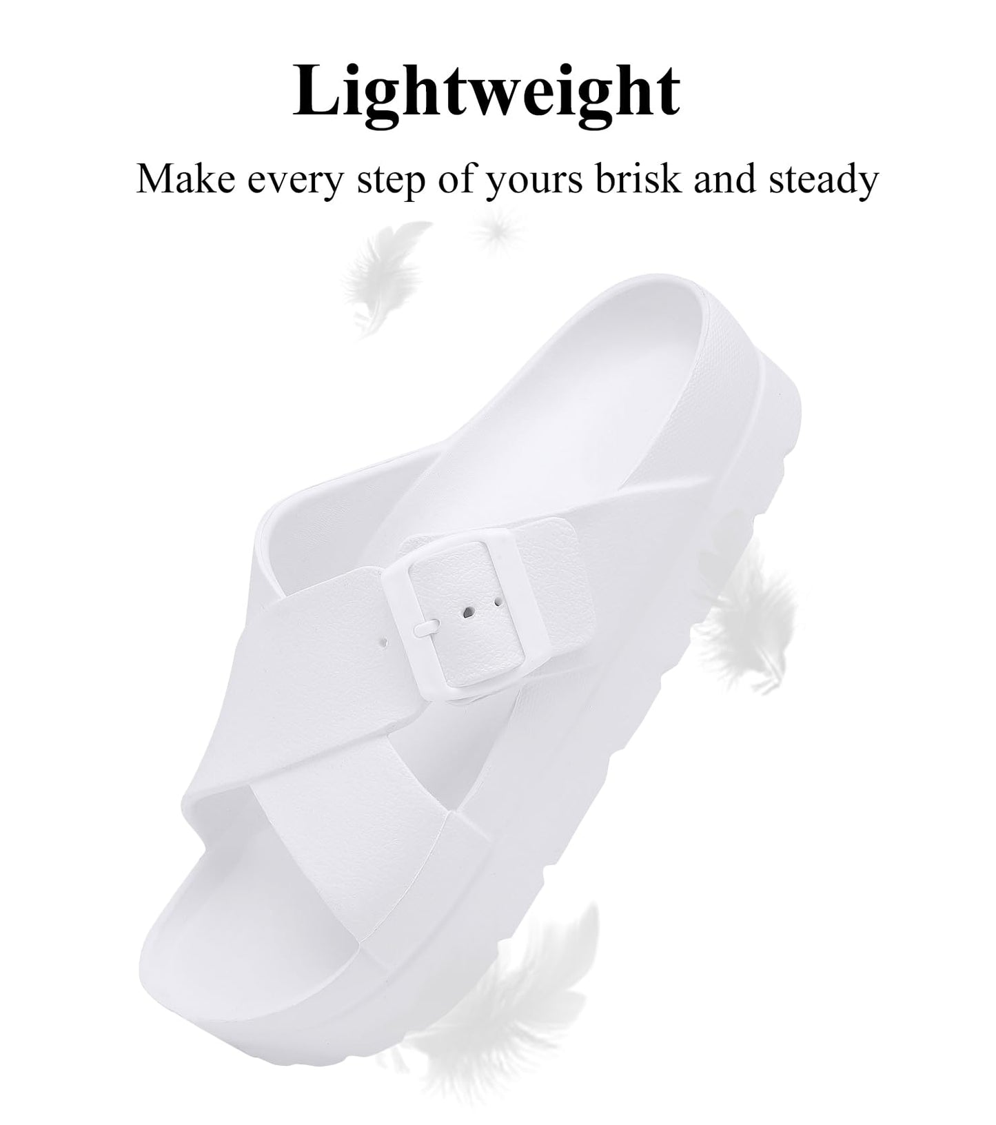 Womens Platform Sandals with Arch Support, Adjustable Buckle Beach Sandal Woman Comfort Lightweight Ultra Cushion EVA Slides