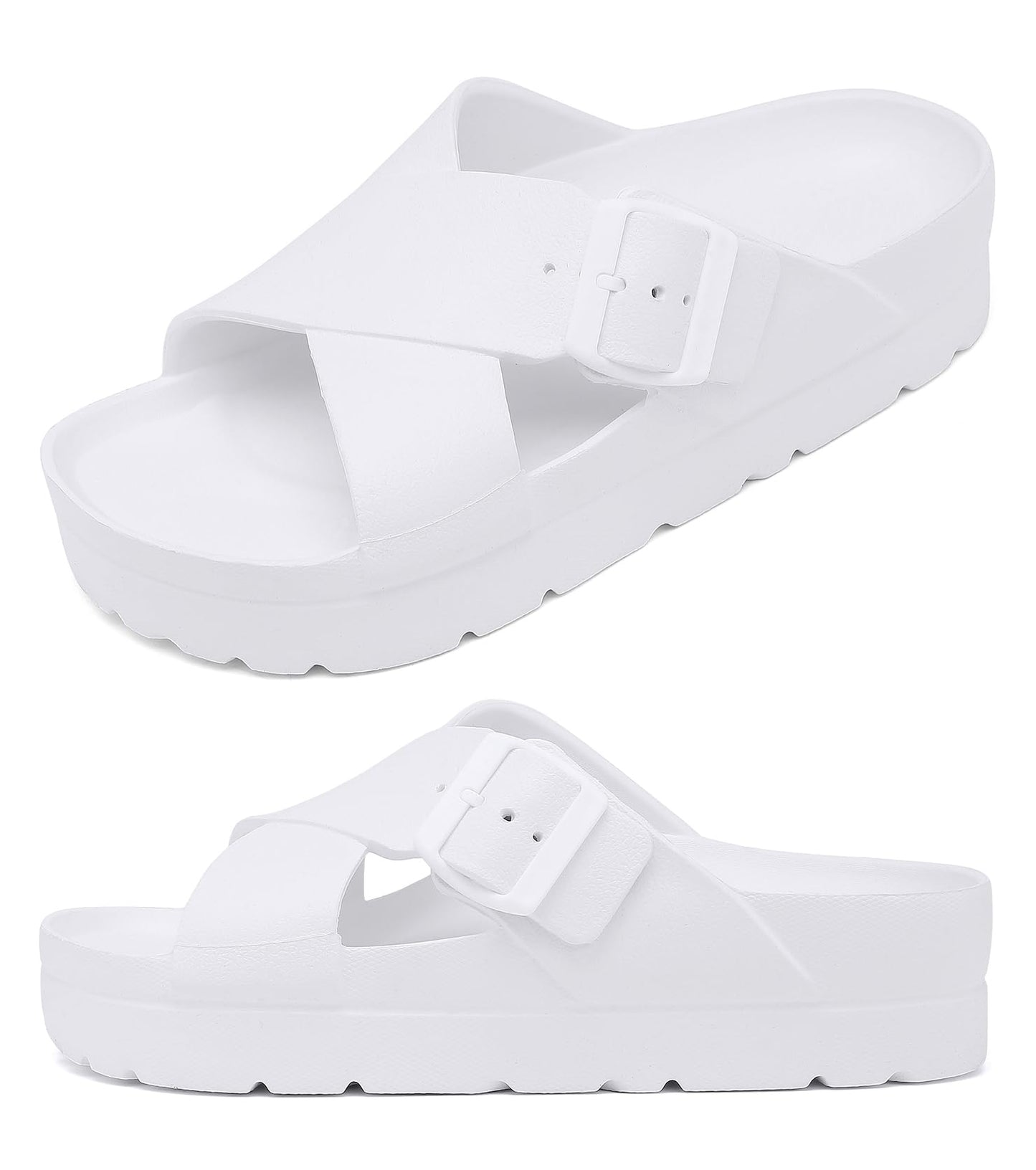 Womens Platform Sandals with Arch Support, Adjustable Buckle Beach Sandal Woman Comfort Lightweight Ultra Cushion EVA Slides