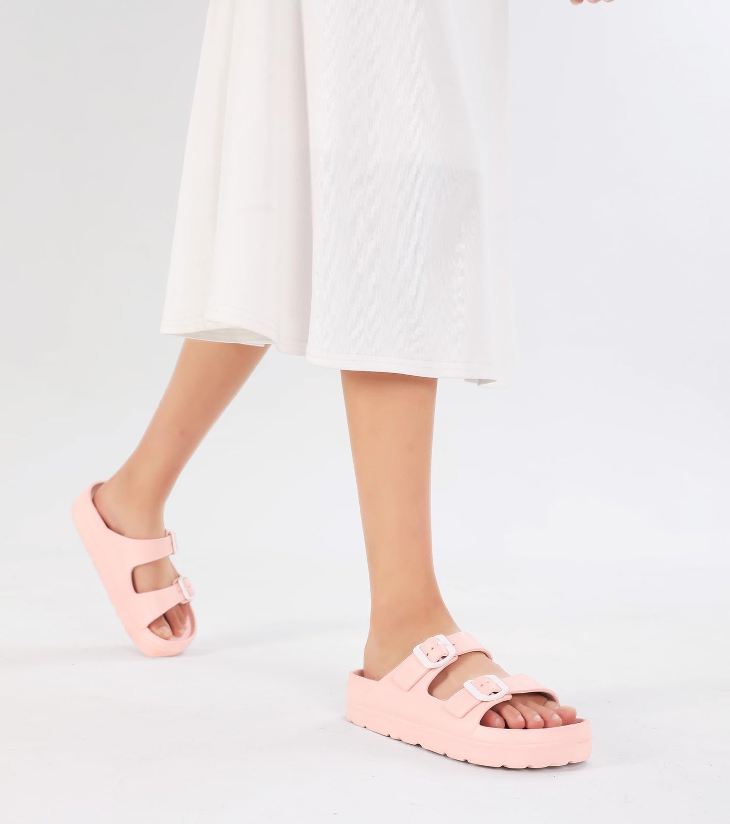 Womens Platform Sandals with Arch Support, Adjustable Buckle Beach Sandal Woman Comfort Lightweight Ultra Cushion EVA Slides