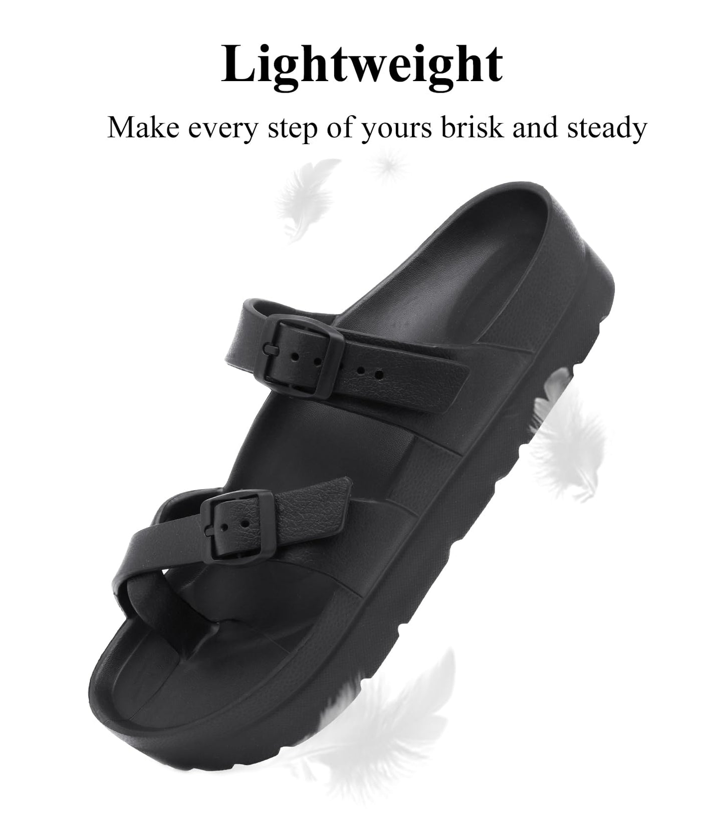 Womens Platform Sandals with Arch Support, Adjustable Buckle Beach Sandal Woman Comfort Lightweight Ultra Cushion EVA Slides