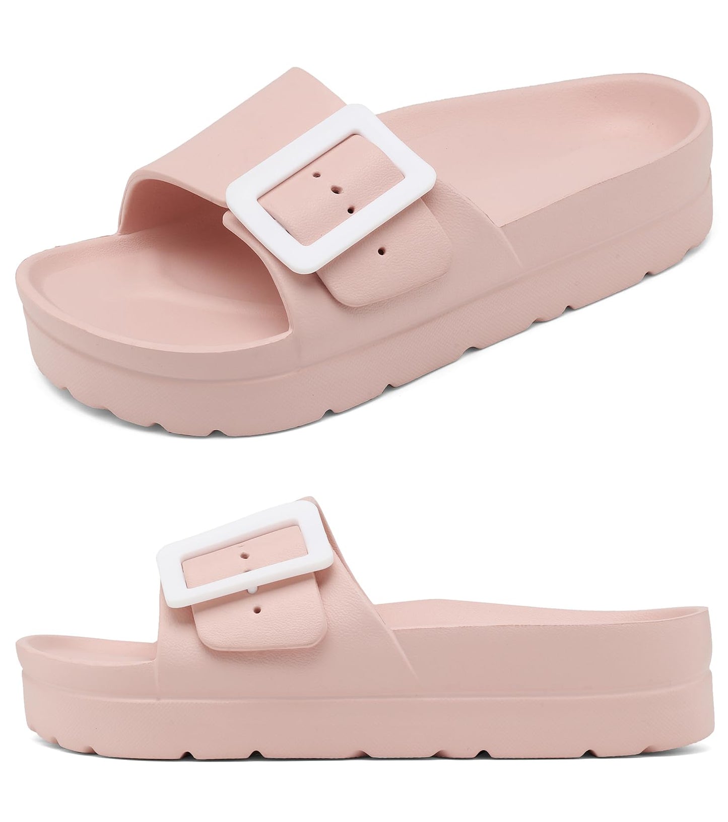 Womens Platform Sandals with Arch Support, Adjustable Buckle Beach Sandal Woman Comfort Lightweight Ultra Cushion EVA Slides