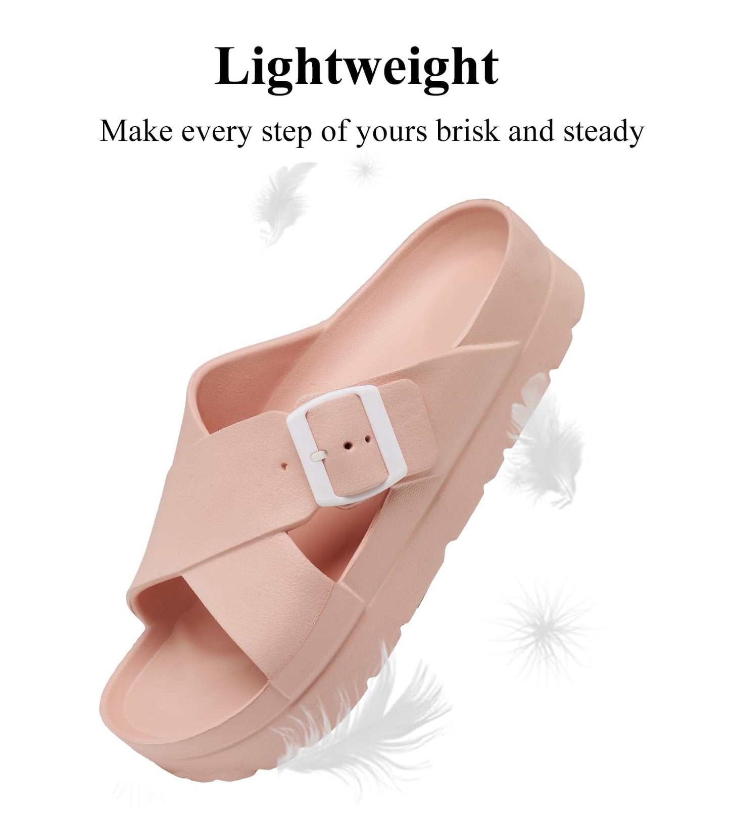 Womens Platform Sandals with Arch Support, Adjustable Buckle Beach Sandal Woman Comfort Lightweight Ultra Cushion EVA Slides