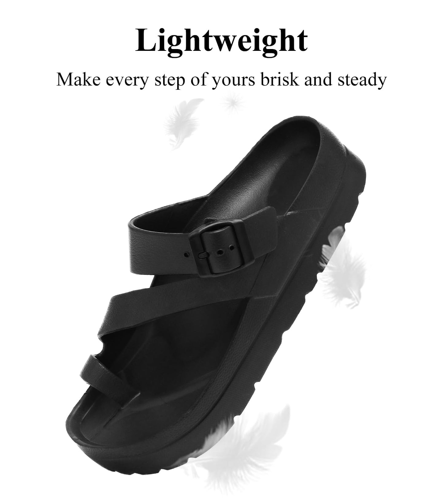 Womens Platform Sandals with Arch Support, Adjustable Buckle Beach Sandal Woman Comfort Lightweight Ultra Cushion EVA Slides