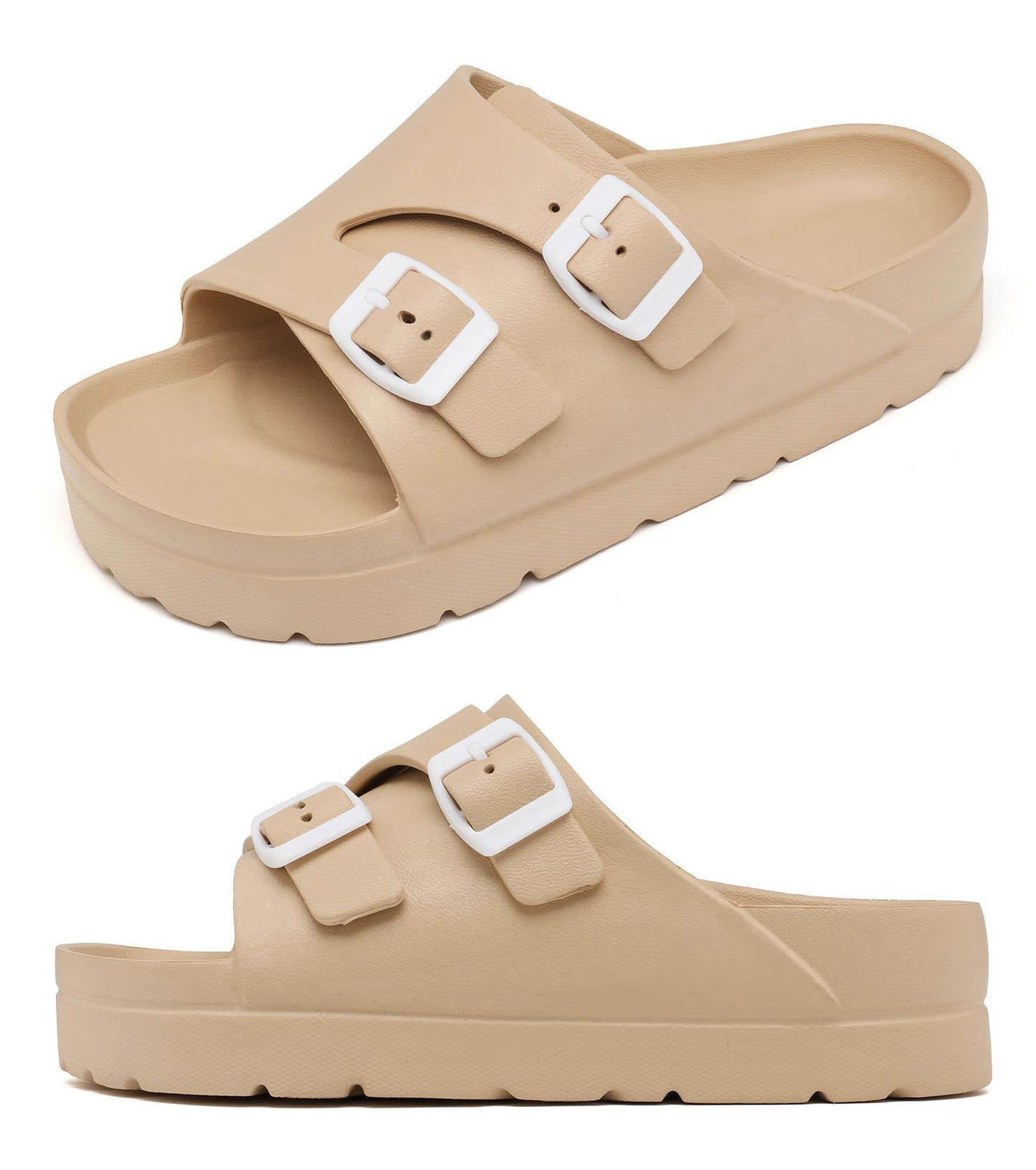 Womens Platform Sandals with Arch Support, Adjustable Buckle Beach Sandal Woman Comfort Lightweight Ultra Cushion EVA Slides