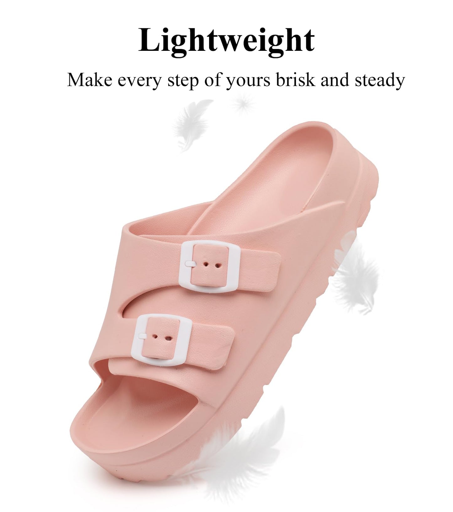 Womens Platform Sandals with Arch Support, Adjustable Buckle Beach Sandal Woman Comfort Lightweight Ultra Cushion EVA Slides