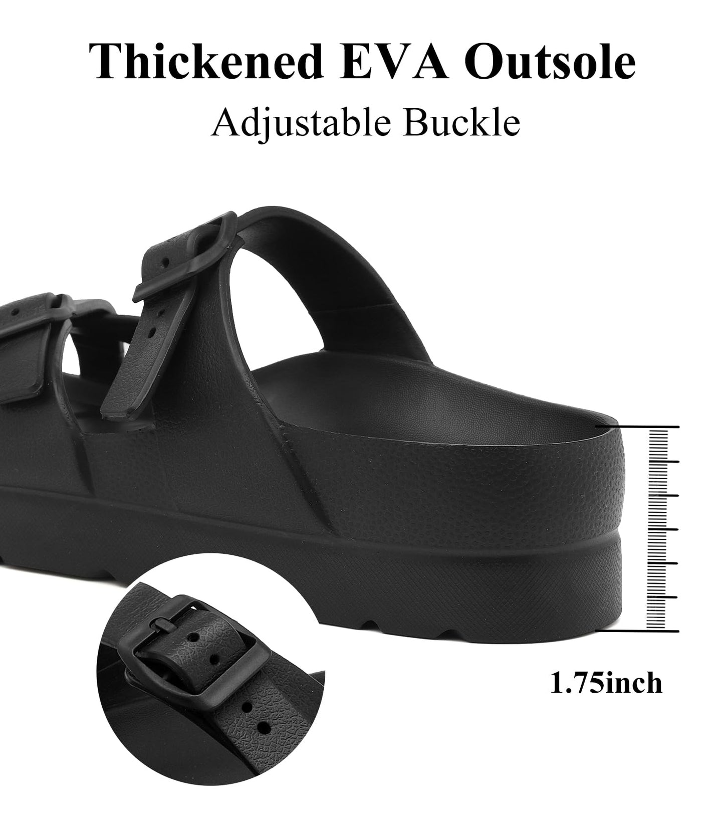 Womens Platform Sandals with Arch Support, Adjustable Buckle Beach Sandal Woman Comfort Lightweight Ultra Cushion EVA Slides