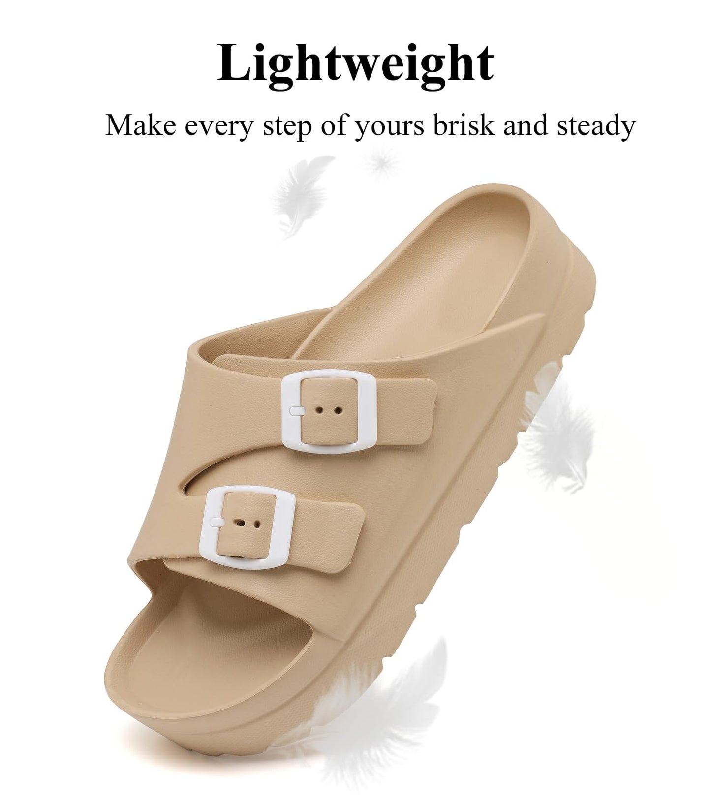 Womens Platform Sandals with Arch Support, Adjustable Buckle Beach Sandal Woman Comfort Lightweight Ultra Cushion EVA Slides