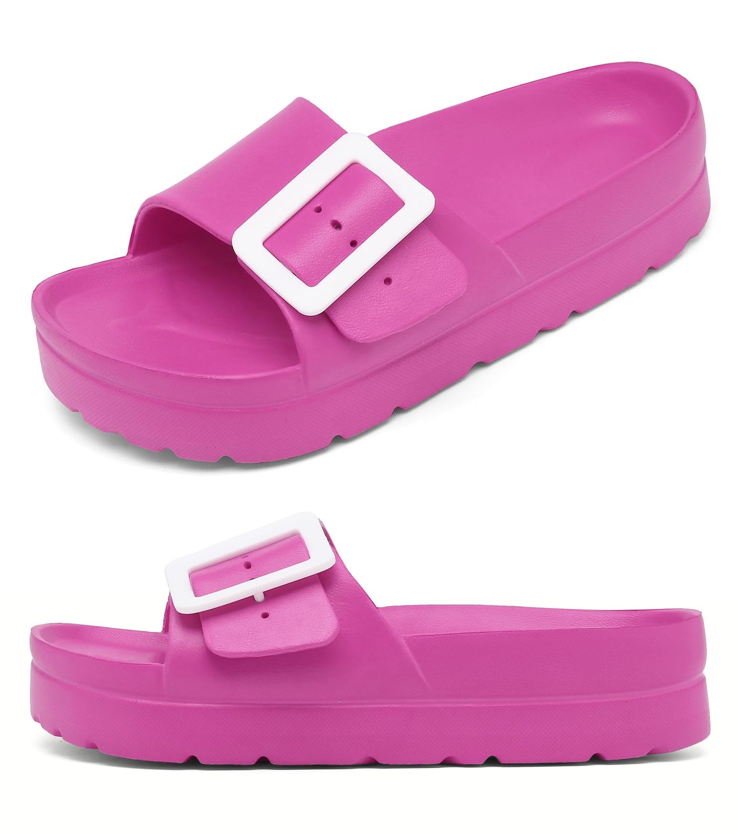 Womens Platform Sandals with Arch Support, Adjustable Buckle Beach Sandal Woman Comfort Lightweight Ultra Cushion EVA Slides