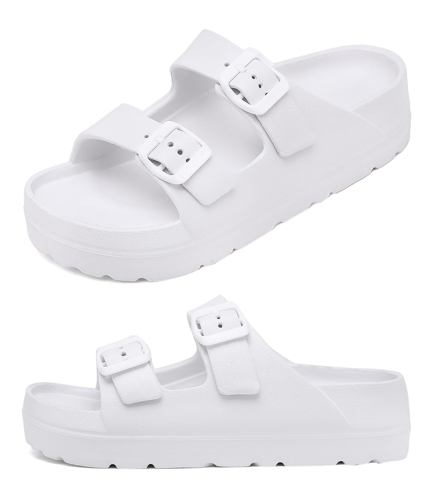 Womens Platform Sandals with Arch Support, Adjustable Buckle Beach Sandal Woman Comfort Lightweight Ultra Cushion EVA Slides