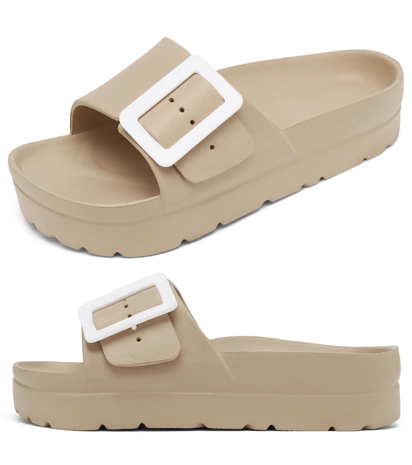 Womens Platform Sandals with Arch Support, Adjustable Buckle Beach Sandal Woman Comfort Lightweight Ultra Cushion EVA Slides