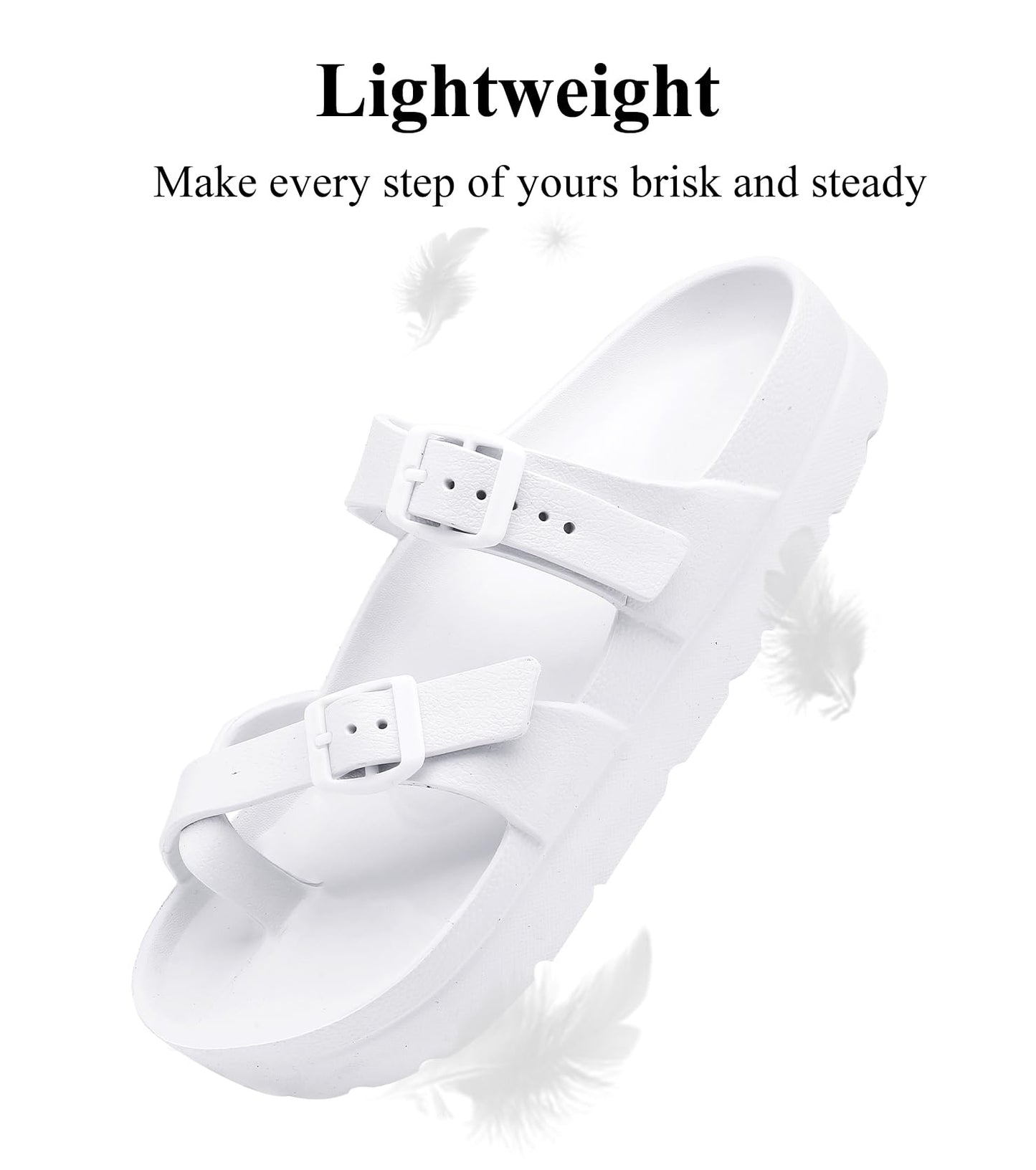 Womens Platform Sandals with Arch Support, Adjustable Buckle Beach Sandal Woman Comfort Lightweight Ultra Cushion EVA Slides