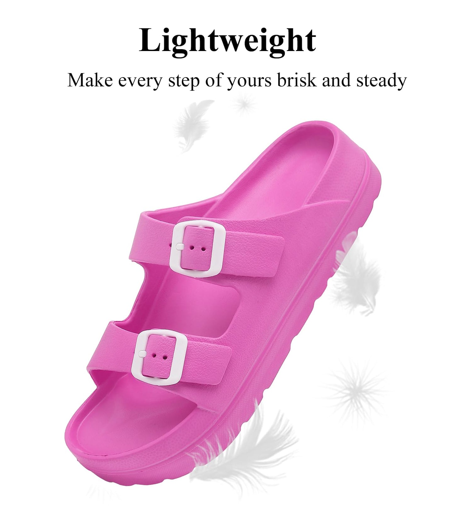 Womens Platform Sandals with Arch Support, Adjustable Buckle Beach Sandal Woman Comfort Lightweight Ultra Cushion EVA Slides