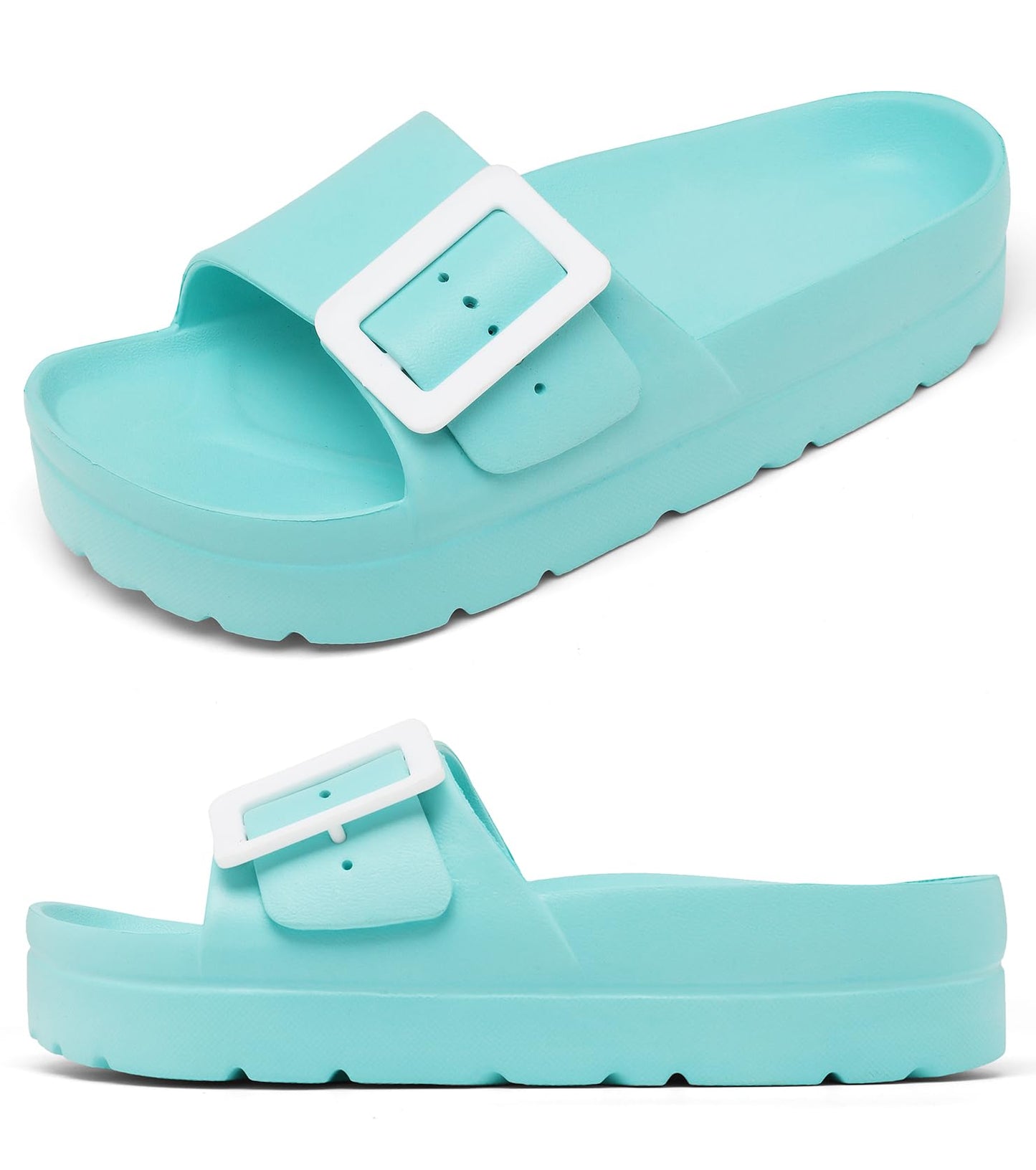 Womens Platform Sandals with Arch Support, Adjustable Buckle Beach Sandal Woman Comfort Lightweight Ultra Cushion EVA Slides