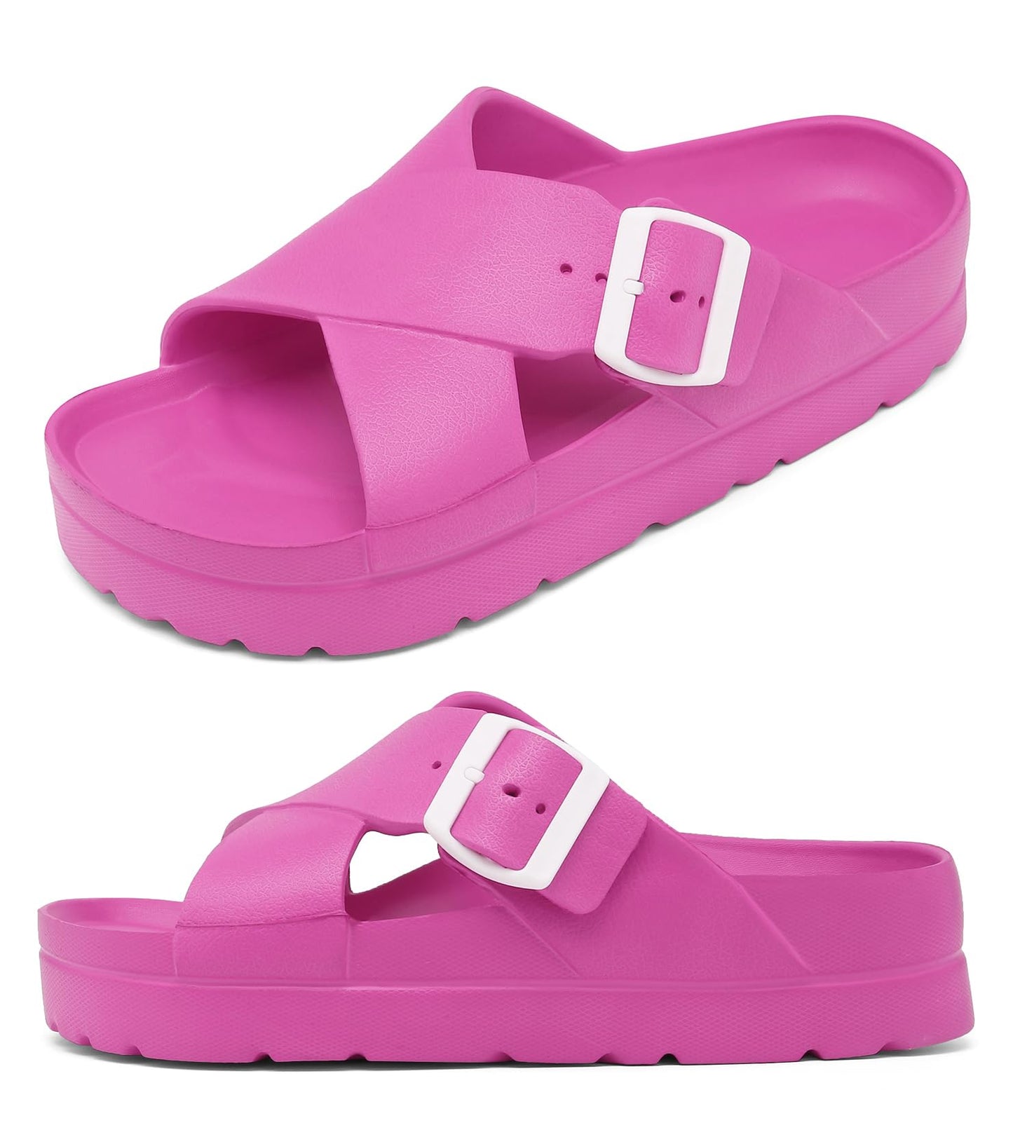 Womens Platform Sandals with Arch Support, Adjustable Buckle Beach Sandal Woman Comfort Lightweight Ultra Cushion EVA Slides