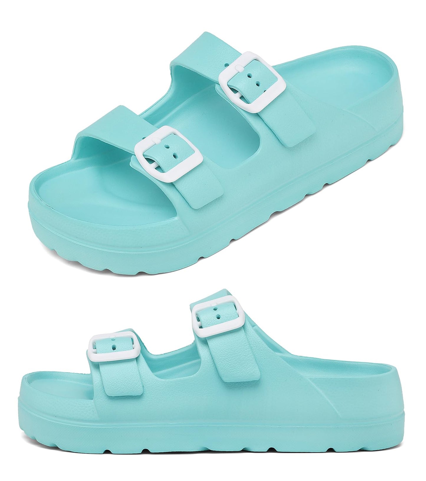 Womens Platform Sandals with Arch Support, Adjustable Buckle Beach Sandal Woman Comfort Lightweight Ultra Cushion EVA Slides