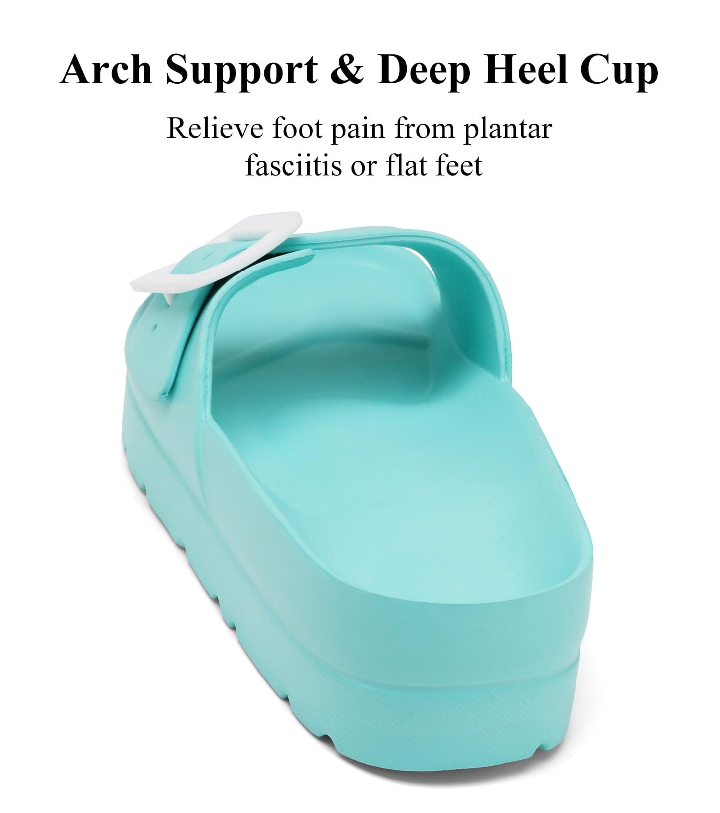 Womens Platform Sandals with Arch Support, Adjustable Buckle Beach Sandal Woman Comfort Lightweight Ultra Cushion EVA Slides