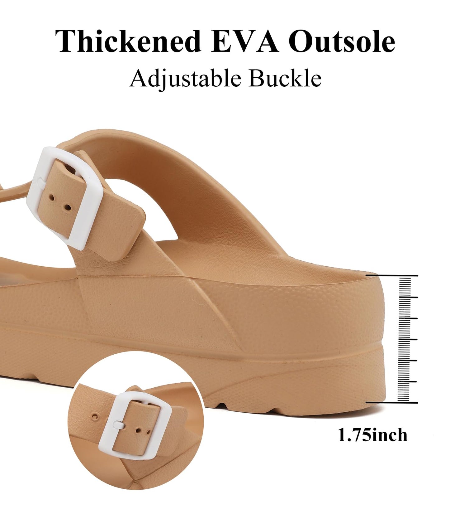 Womens Platform Sandals with Arch Support, Adjustable Buckle Beach Sandal Woman Comfort Lightweight Ultra Cushion EVA Slides