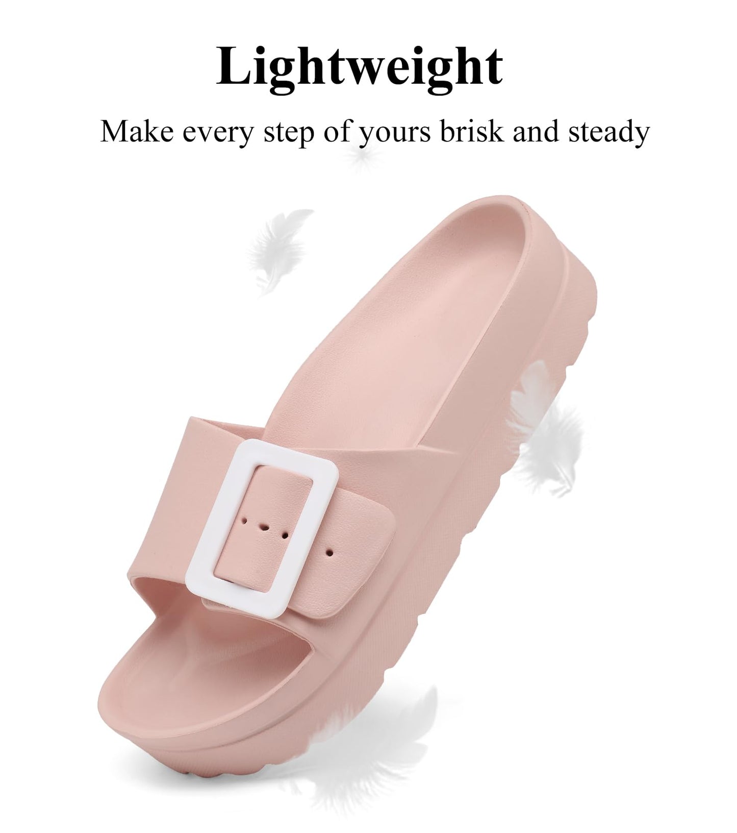 Womens Platform Sandals with Arch Support, Adjustable Buckle Beach Sandal Woman Comfort Lightweight Ultra Cushion EVA Slides