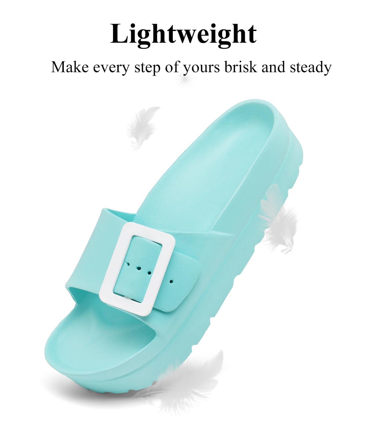 Womens Platform Sandals with Arch Support, Adjustable Buckle Beach Sandal Woman Comfort Lightweight Ultra Cushion EVA Slides